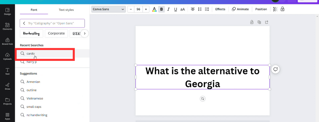 On the Canva interface, locate and click on the "Text" tool, which is usually represented by a capital "T" icon.
