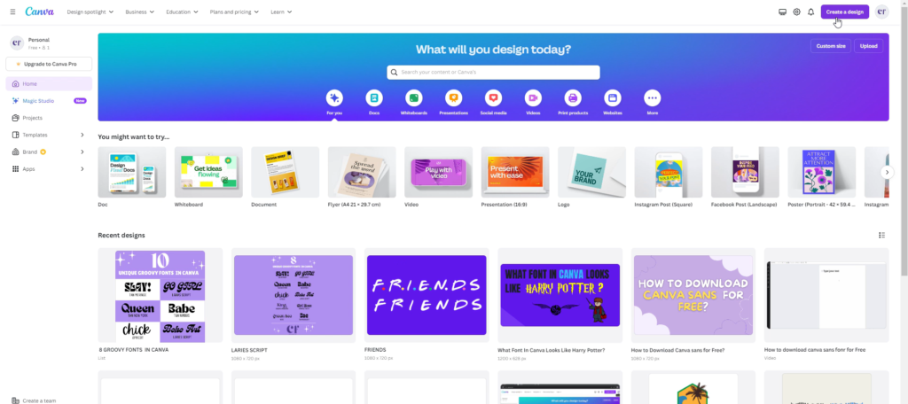 First step to use groovy and retro open canva